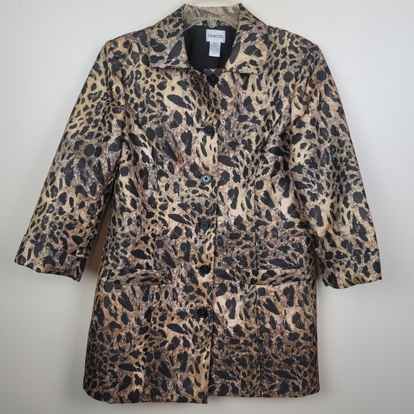 Chico's Lightweight Leopard Print Coat size 1 - Picture 1 of 9
